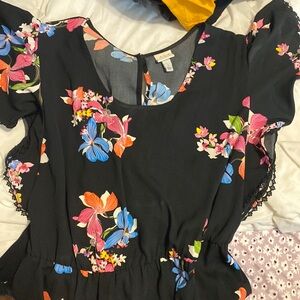 A New Day Black Floral Dress with Open Back Size L